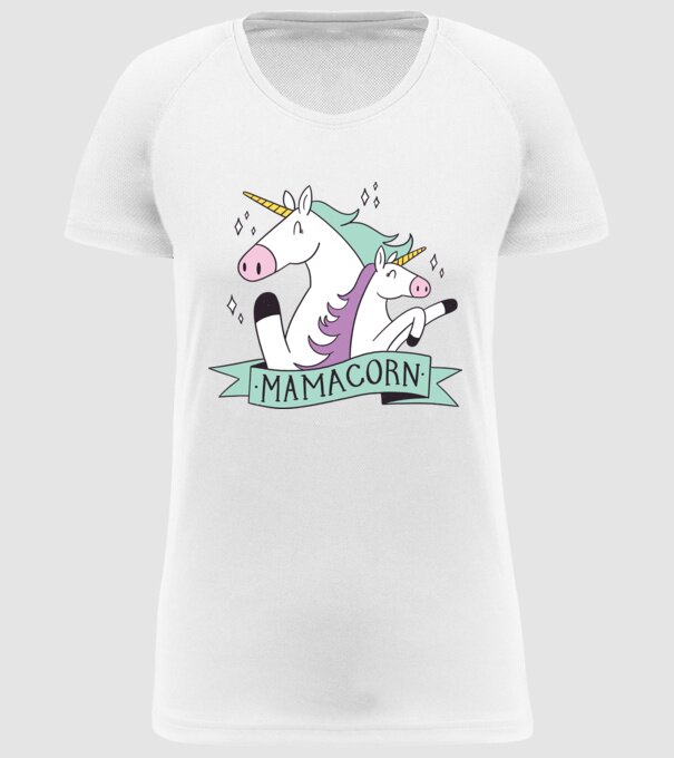 Mamacorn model alb pe tricou