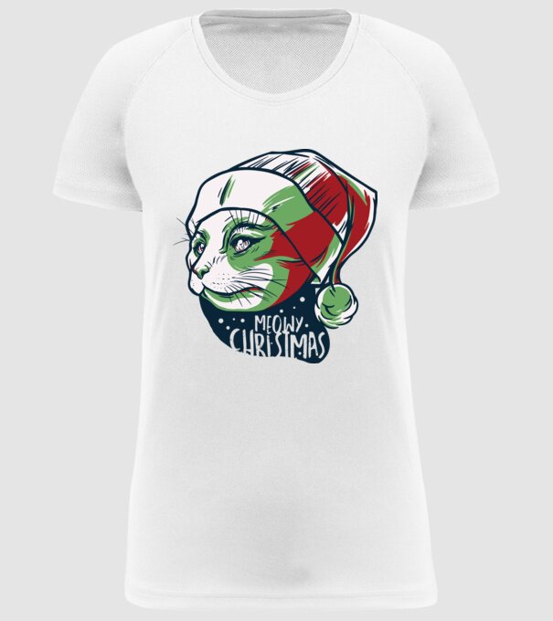 Meowy Christmas Pisică de Crăciun model alb pe tricou