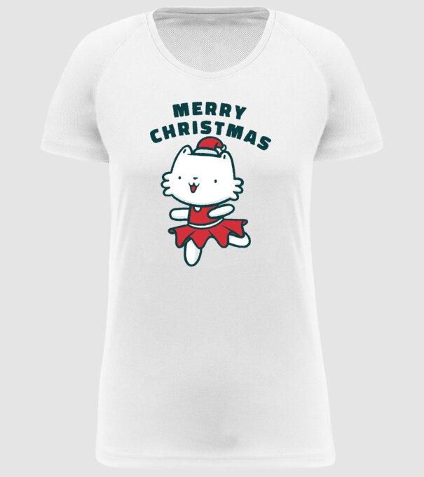 Pisică Merry Christmas model alb pe tricou