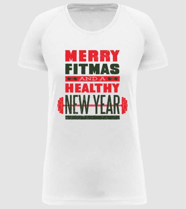 Merry Fitmas and a Healthy New Year tricou amuzant antrenament model alb pe tricou