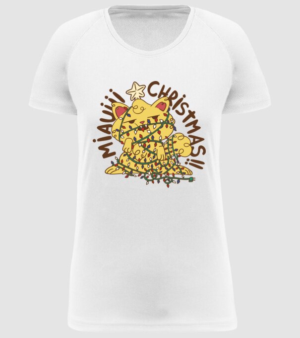 Miauiii Crăciun cu pisică model alb pe tricou