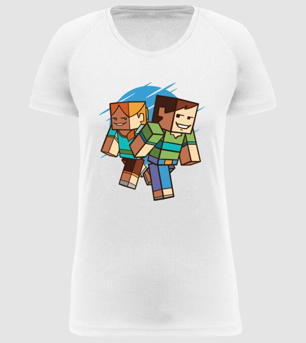 Caractere Minecraft model alb pe tricou