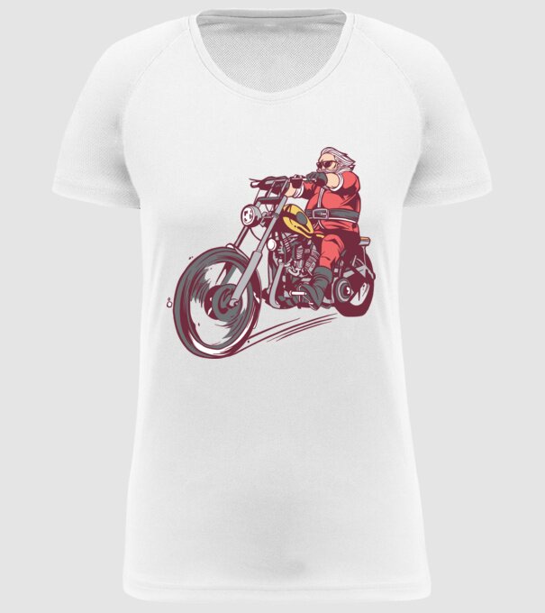 Moș Crăciun motociclist model alb pe tricou