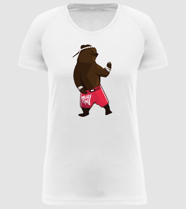 Urs Muay Thai model alb pe tricou