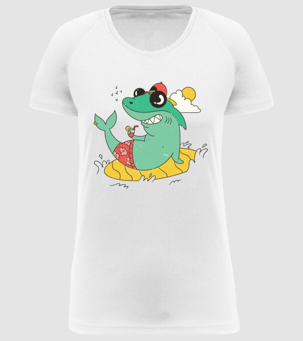 Rechin la plajă model alb pe tricou