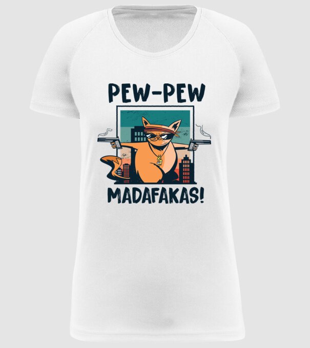 Pew Pew Pew Madafakas Pisică dark model alb pe tricou