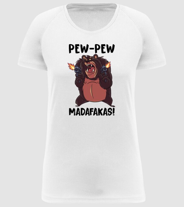 Pew Pew Pew Madafakas Urs alb model alb pe tricou