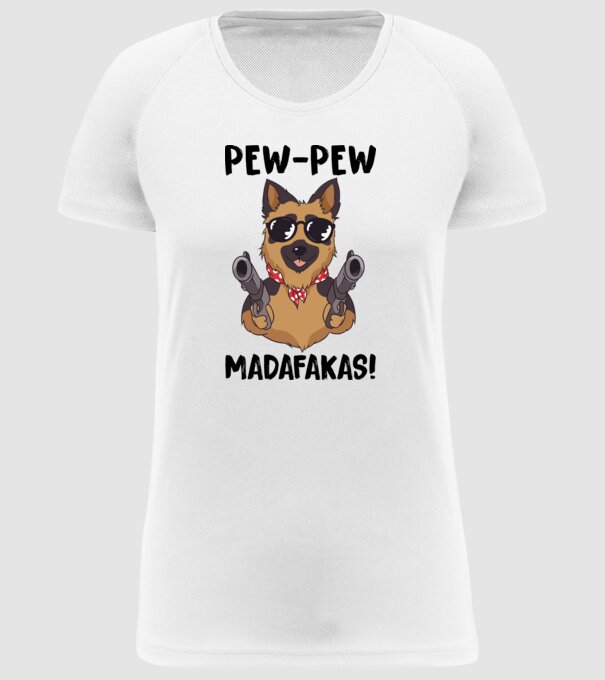 Pew Pew Pew Madafakas Ciobănesc german alb model alb pe tricou