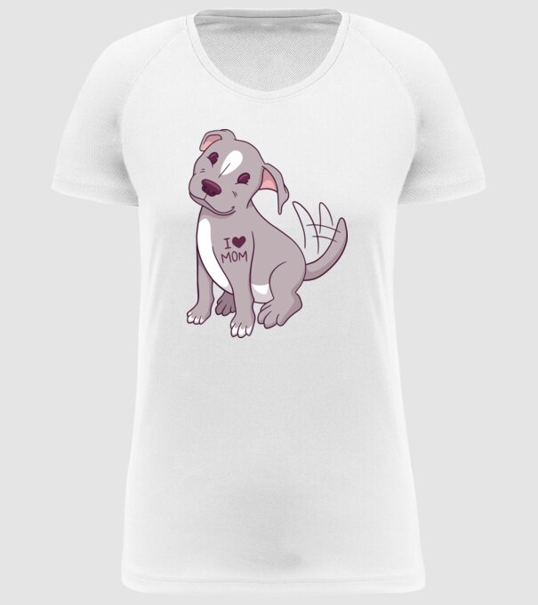 Pitbull - I Love Mom model alb pe tricou