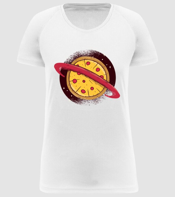 Pizza Planetă model alb pe tricou