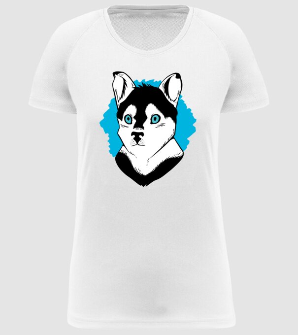 Câine Pomsky model alb pe tricou