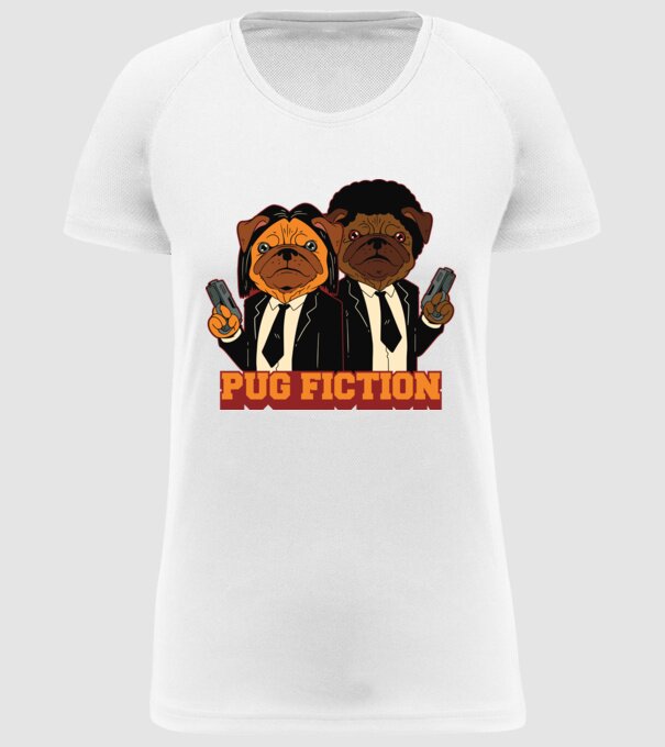 Pug Fiction Pugs Mops Pulp Fiction parodie model alb pe tricou