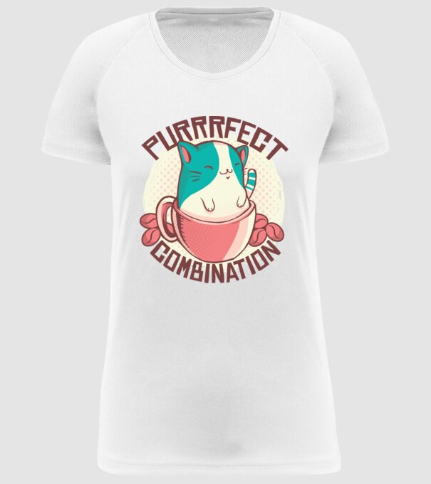 Purrrfect Combination Cafea cu pisică model alb pe tricou