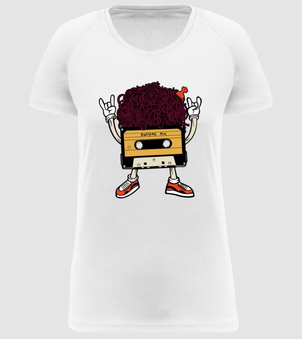Casetă retro cu păr afro model alb pe tricou