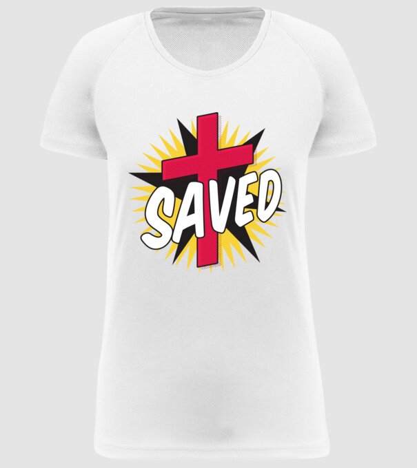 Saved Isus Cruce model alb pe tricou