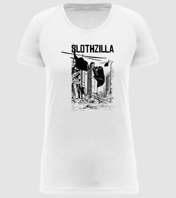 Slothzilla la atac amuzant tricou leneș amuzant model alb pe tricou