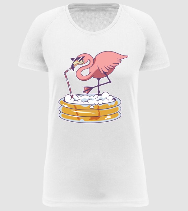 Flamingo cu bere model alb pe tricou