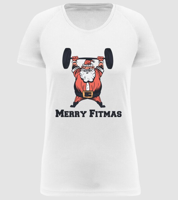 Moș Crăciun Halterofil model alb pe tricou