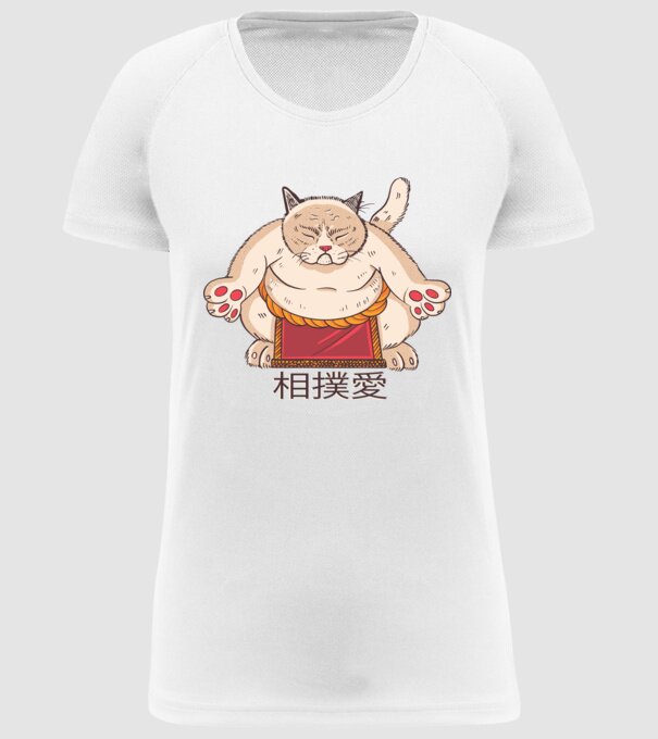 Pisică Sumo model alb pe tricou
