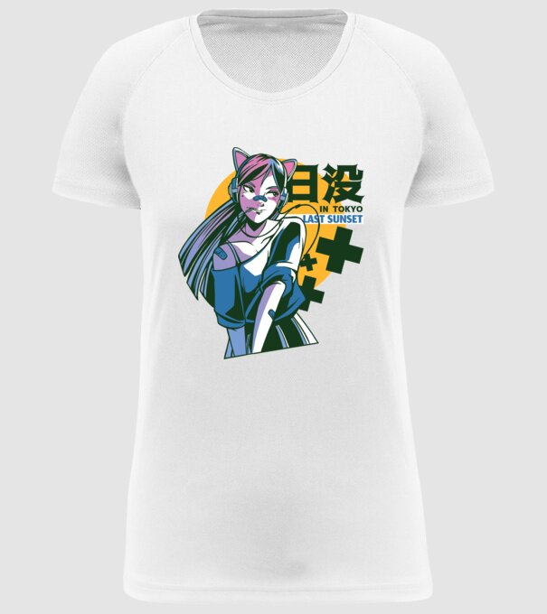 Fată Anime Sunset Tokyo model alb pe tricou