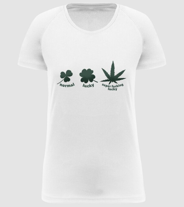 Super F*cking Lucky Cannabis model alb pe tricou