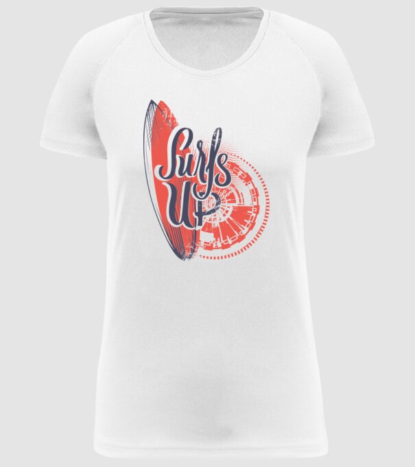 Surfs up model alb pe tricou