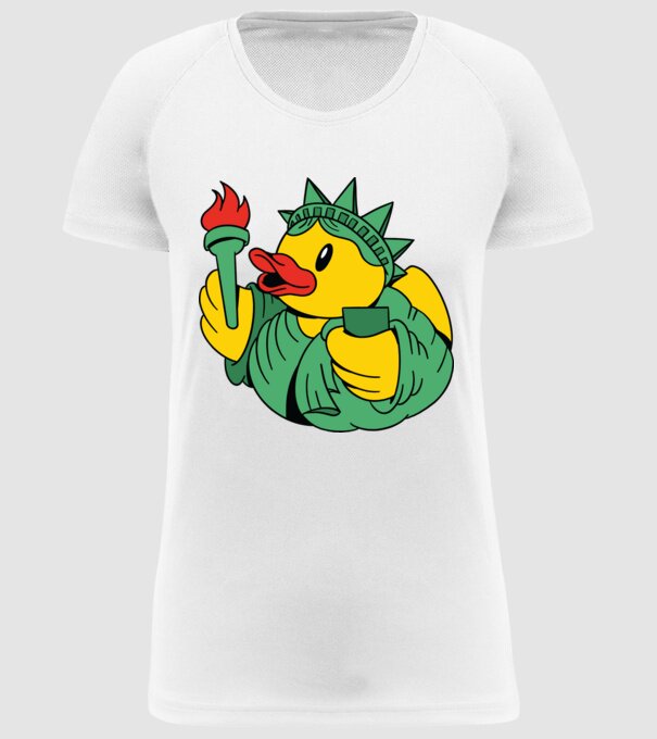 Rățușcă de cauciuc Statuia Libertății model alb pe tricou