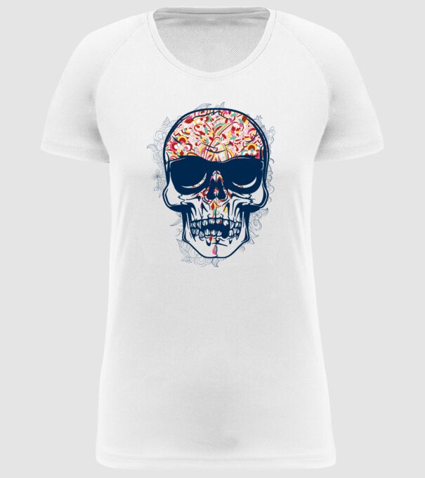 Craniu colorat model alb pe tricou