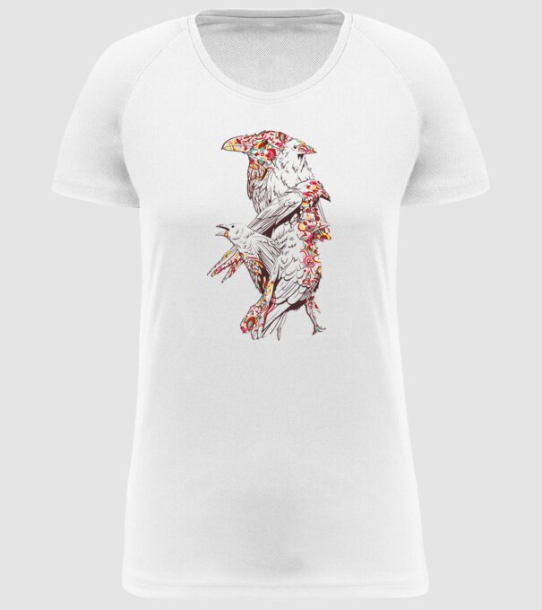 Păsări colorate model alb pe tricou