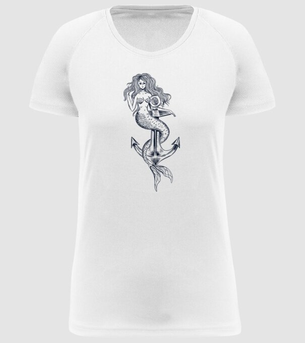 Ancoră sirenă model alb pe tricou