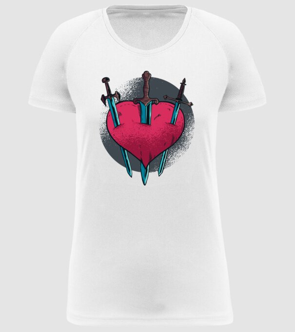 Inimă cu săbii model alb pe tricou