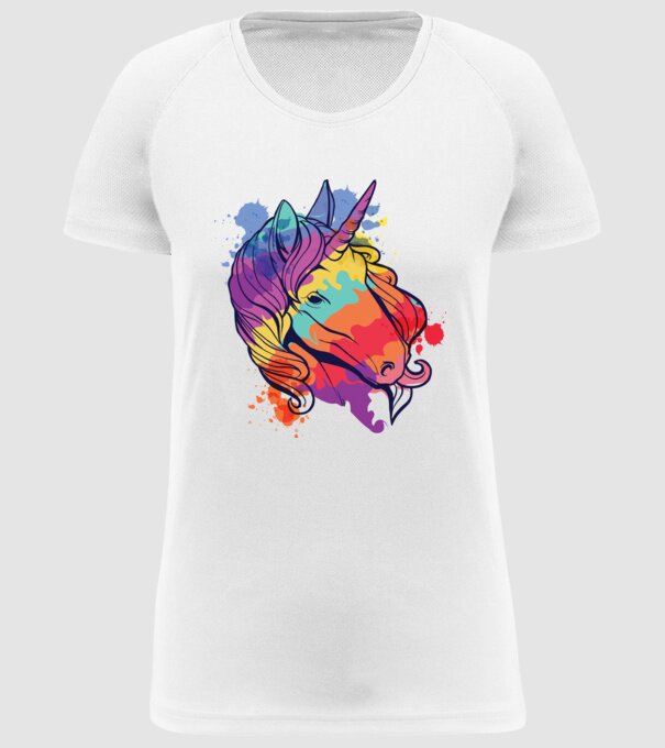 Curcubeu colorat Unicorn tricou model alb pe tricou