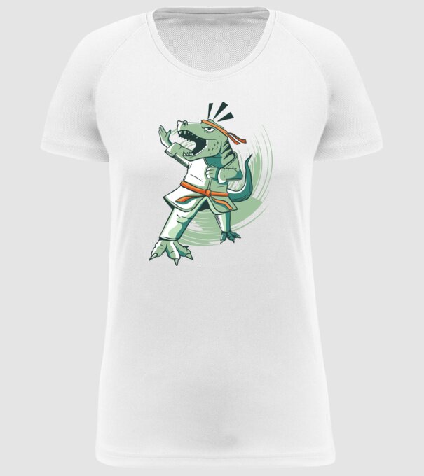 T-rex Karate model alb pe tricou
