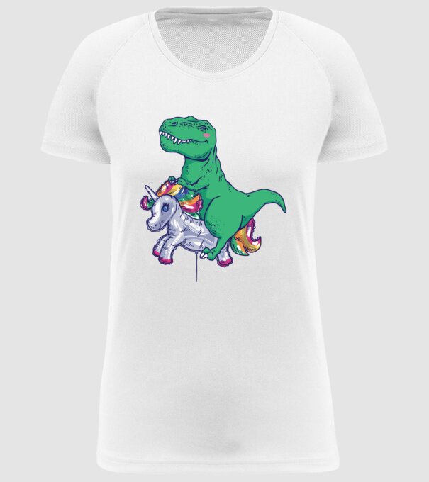 T-rex pe Unicorn balon model alb pe tricou