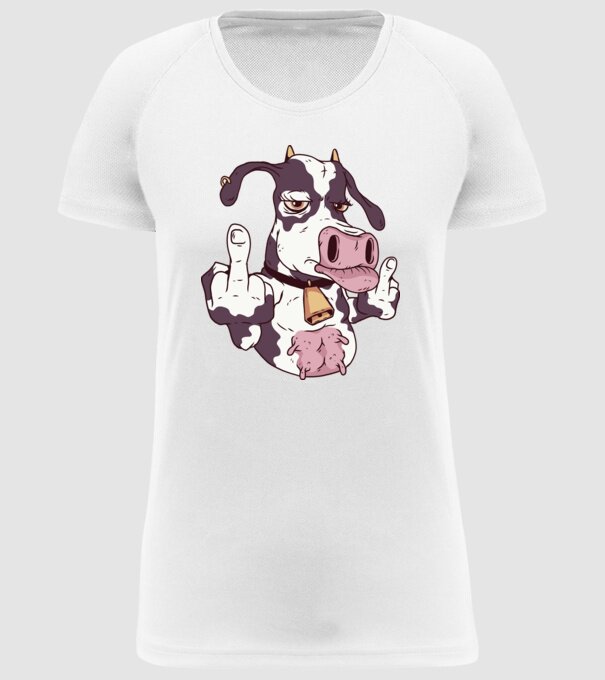 Vaca arată degetul model alb pe tricou