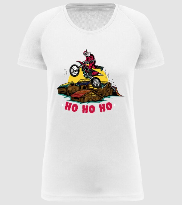 Moș Crăciun pe motocicletă Cross model alb pe tricou