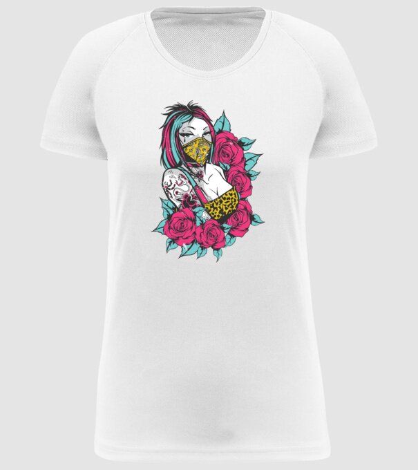 Fată tatuată model alb pe tricou