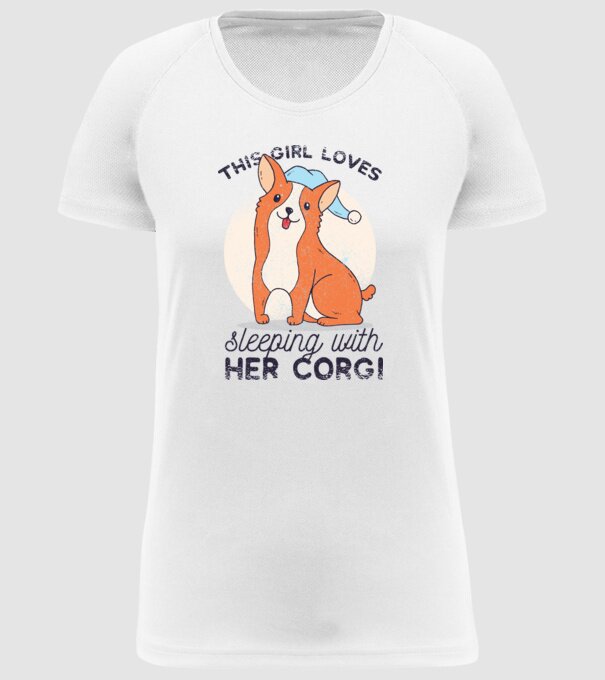 This Girl Loves sleeping with her Corgi model alb pe tricou