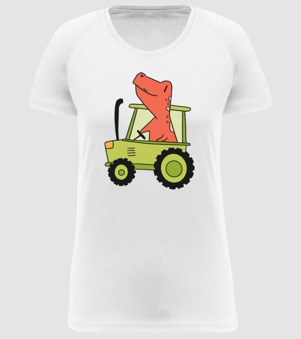 Tractor dinozaur model alb pe tricou