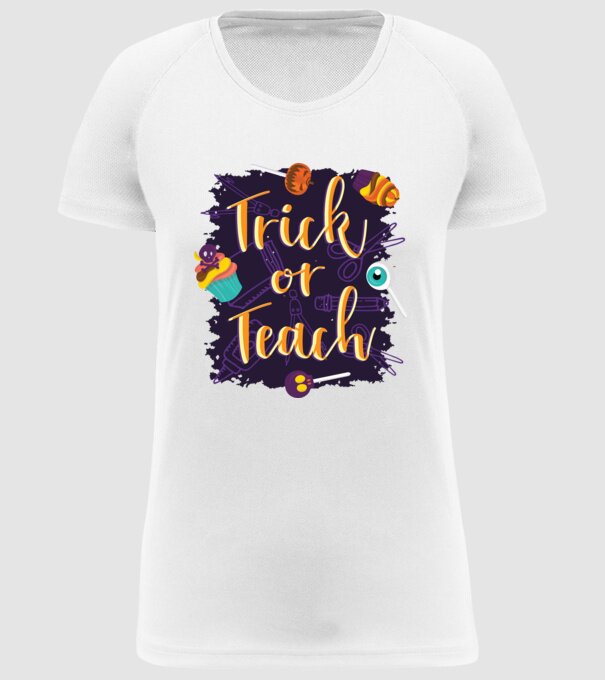 Trick or Teach Halloween pentru profesori model alb pe tricou