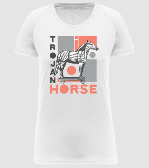 Cal troian model alb pe tricou