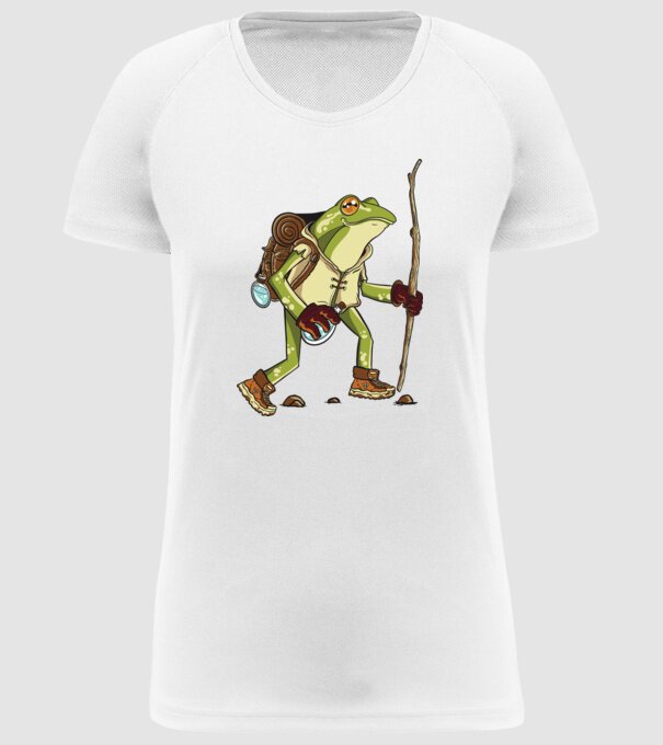 Broască în drumeție model alb pe tricou