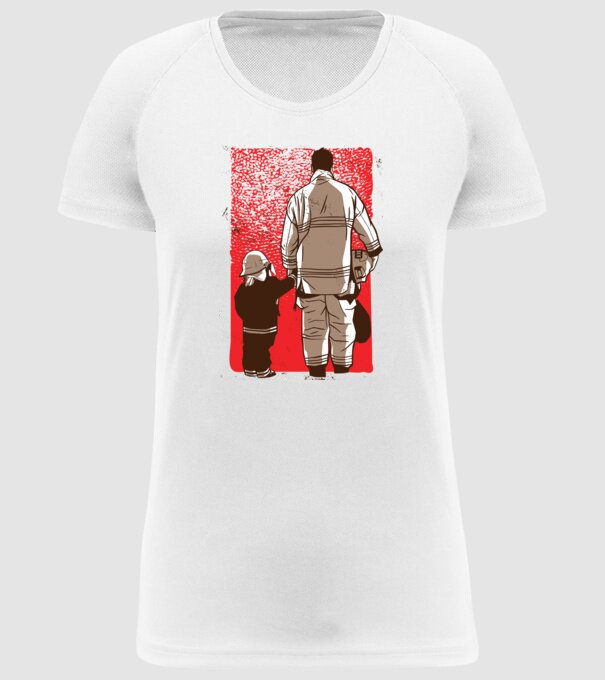 Tricou Pompier tată și fiu model alb pe tricou