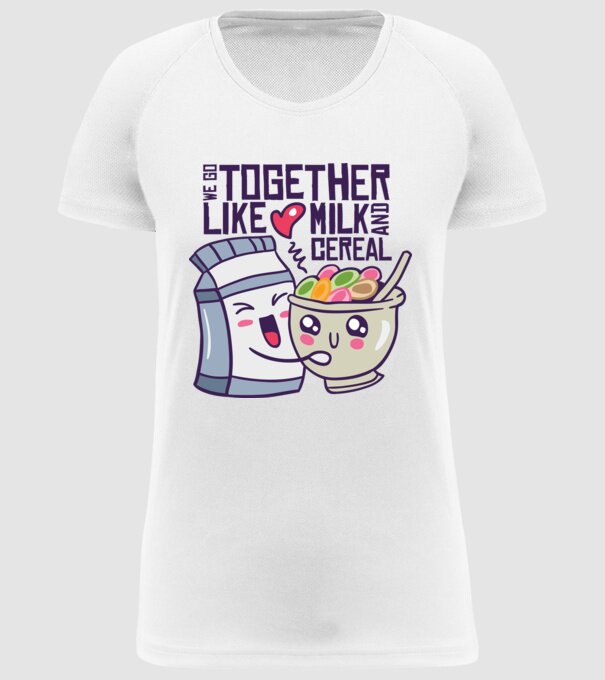 Mergem împreună ca laptele și cerealele model alb pe tricou