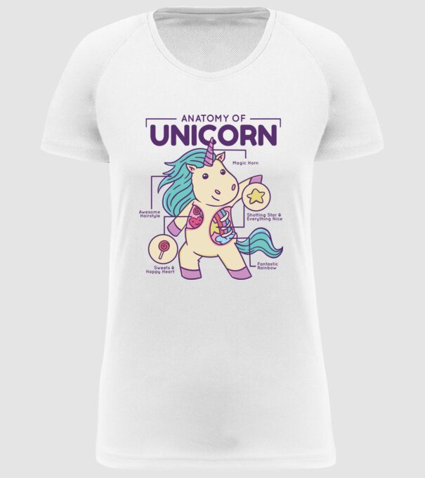 Unicorn Anatomie model alb pe tricou