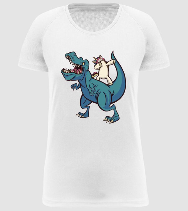 Unicorn DAB T-rex model alb pe tricou