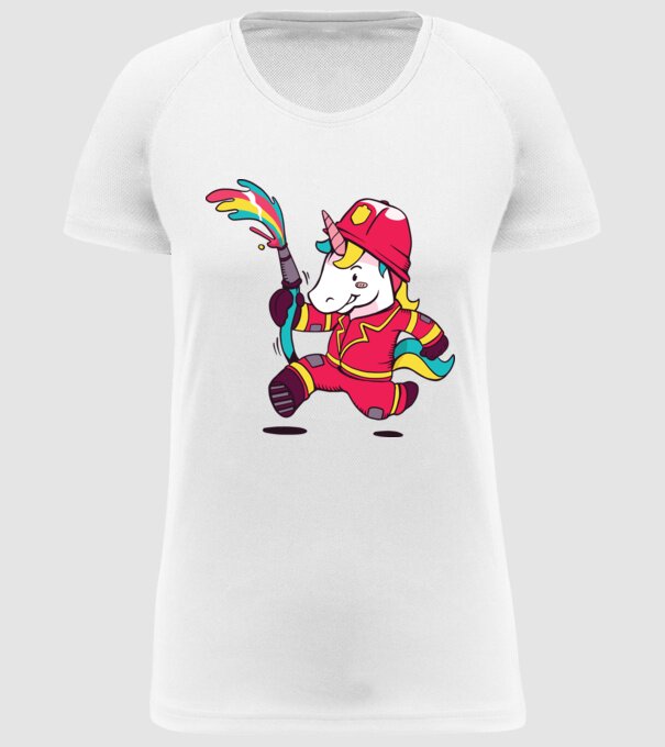 Pompier Unicorn model alb pe tricou
