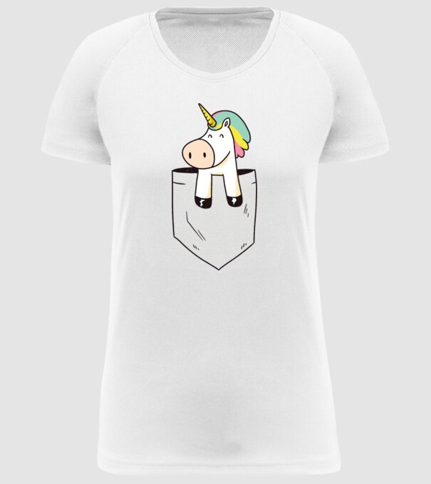 Unicorn Buzunar model alb pe tricou