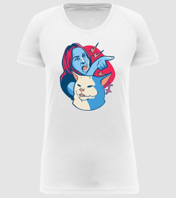 Meme pisică urlătoare model alb pe tricou