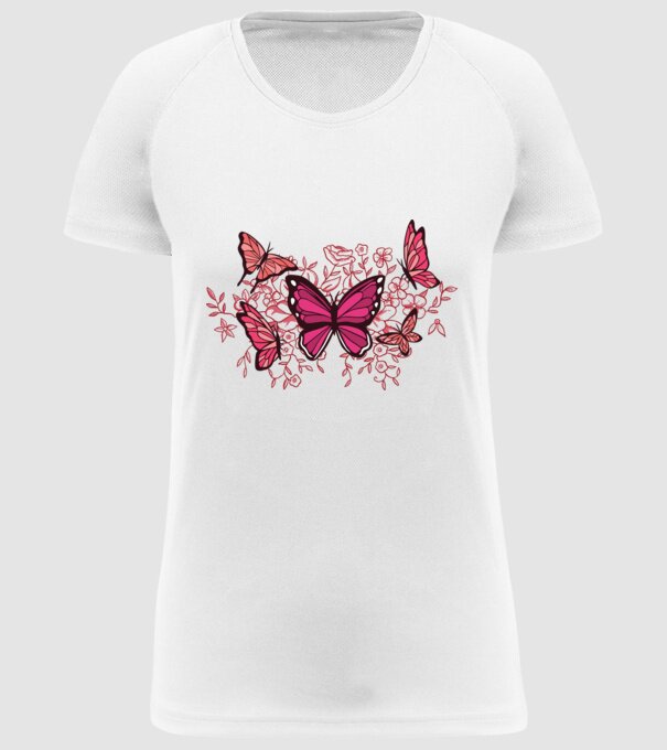 Fluturi cu flori model alb pe tricou